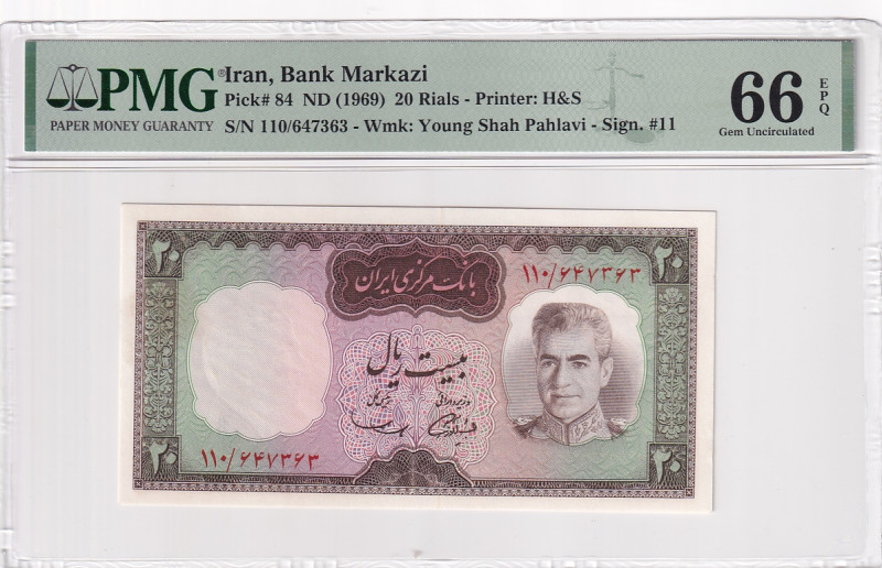 Iran, 20 Rials, 1969, UNC, p84

PMG 66 EPQ

Estimate: USD 50-100