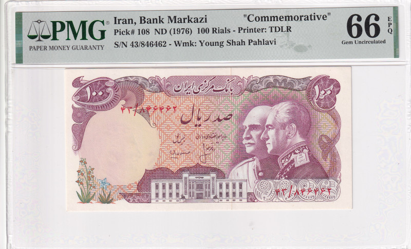 Iran, 100 Rials, 1976, UNC, p108

PMG 66 EPQ, Commemorative banknote

Estima...