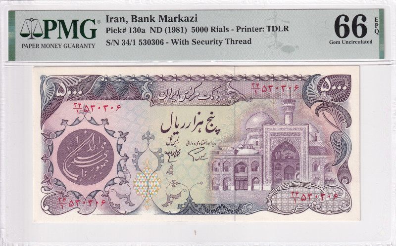 Iran, 5.000 Rials, 1981, UNC, p130a

PMG 66 EPQ

Estimate: USD 50-100