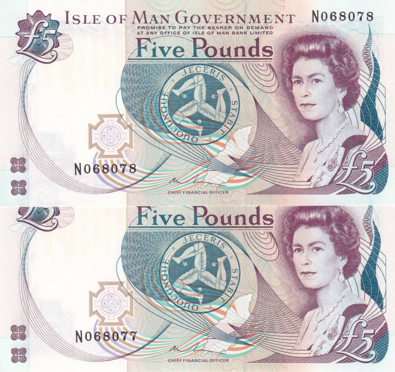 Isle of Man, 5 Pounds, 2015, UNC, p48a, (Total 2 consecutive banknotes)

Queen...