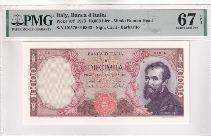 Italy, 10.000 Lire, 1973, UNC, p97f

PMG 67 EPQ, High condition 

Estimate: ...