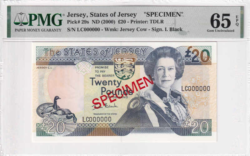 Jersey, 20 Dollars, 2000, UNC, p29s, SPECIMEN

PMG 65 EPQ, Queen Elizabeth II....