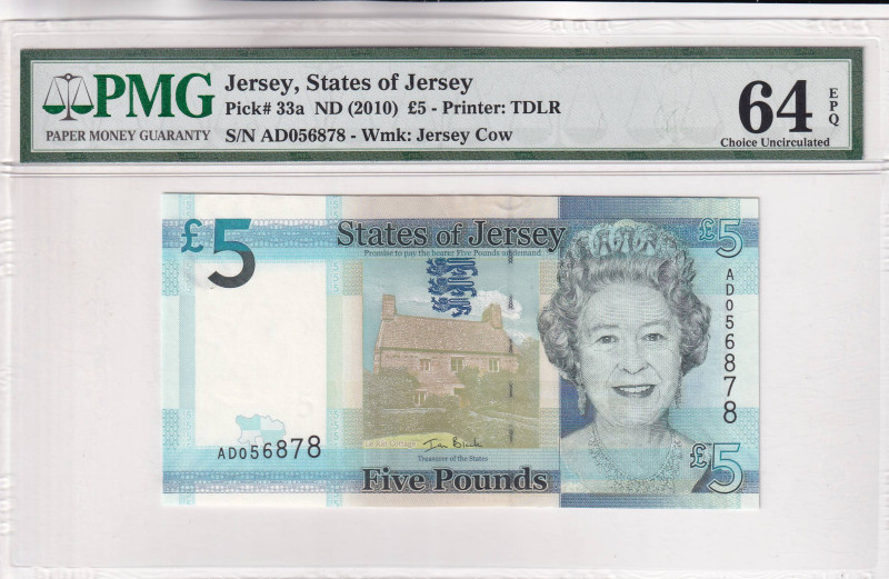 Jersey, 5 Pounds, 2010, UNC, p33a

PMG 64 EPQ, Queen Elizabeth II Portrait

...