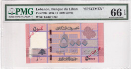 Lebanon, 5.000 Livres, 2012/2014, UNC, p91s, SPECIMEN