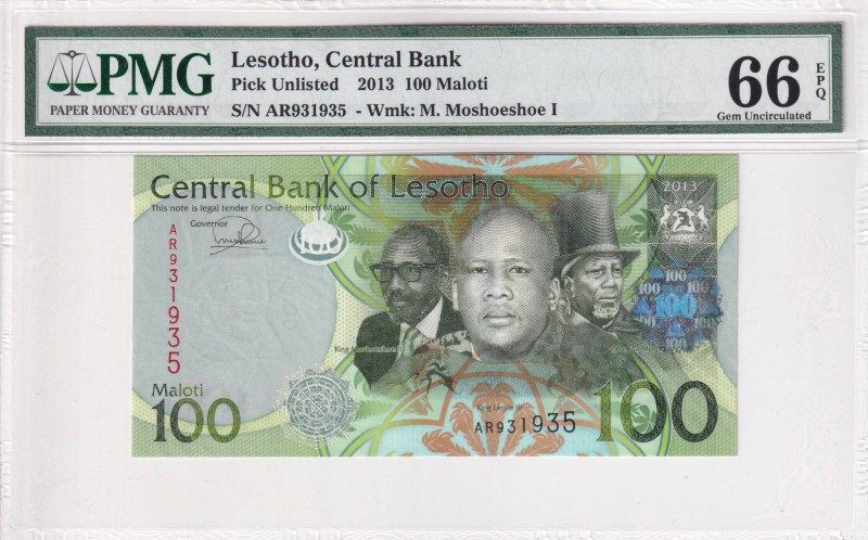 Lesotho, 100 Maloti, 2013, UNC, p24b

PMG 66 EPQ

Estimate: USD 40-80