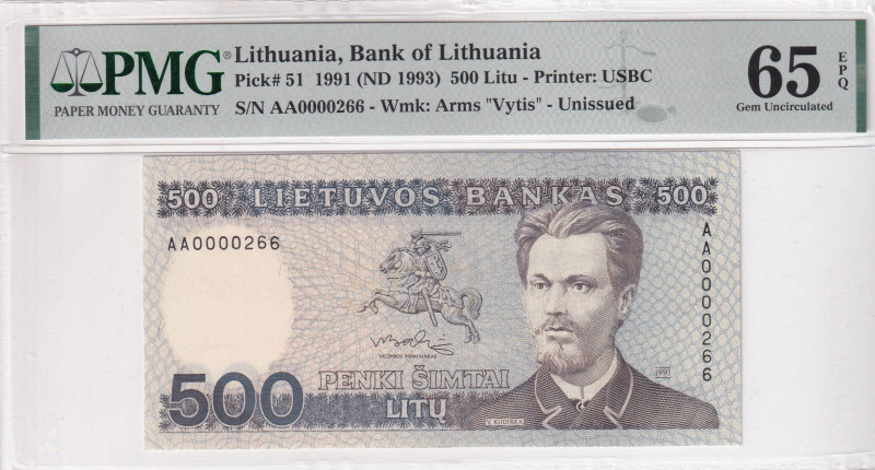 Lithuania, 500 Litu, 1993, UNC, p51d

PMG 65 EPQ

Estimate: USD 300-600