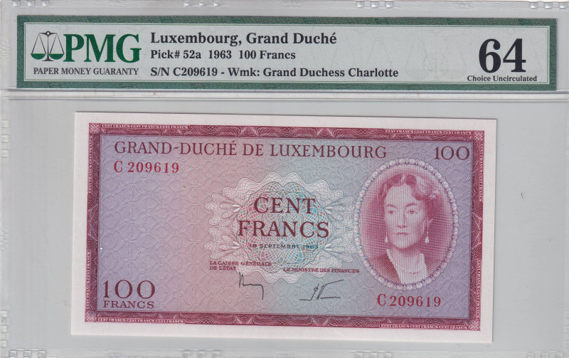 Luxembourg, 100 Francs, 1963, UNC, p52a

PMG 64

Estimate: USD 250-500