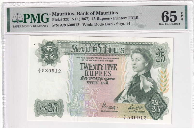 Mauritius, 25 Rupees, 1967, UNC, p32b

PMG 65 EPQ, Queen Elizabeth II Portrait...