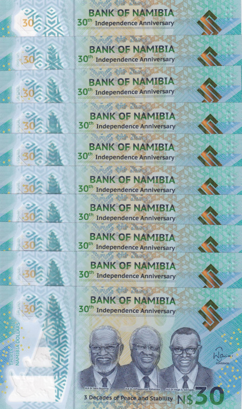 Namibia, 30 Dollars, 2020, UNC, p18, (Total 10 consecutive banknotes)

Commemo...