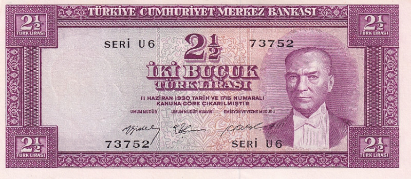 Turkey, 2 1/2 Lira, 1955, UNC, 151a, 5.Emission

Estimate: USD 300-600