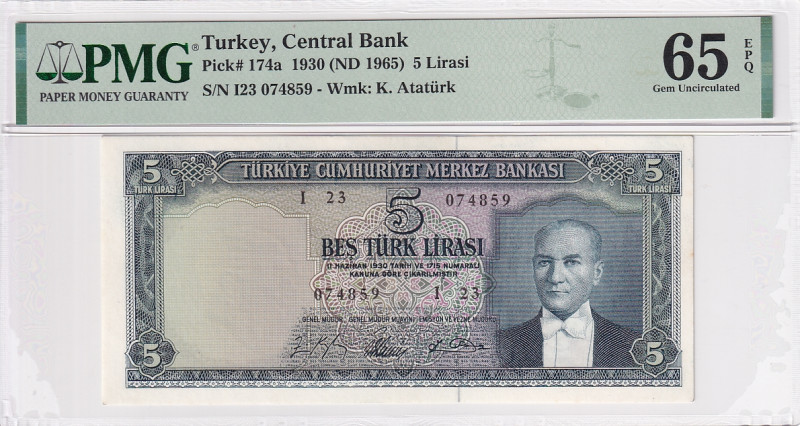 Turkey, 5 Lira, 1965, UNC, p174a, 5.Emission

PMG 65 EPQ

Estimate: USD 250-...