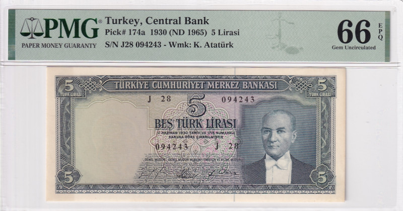 Turkey, 5 Lira, 1965, UNC, p174a, 5.Emission

PMG 66 EPQ

Estimate: USD 250-...