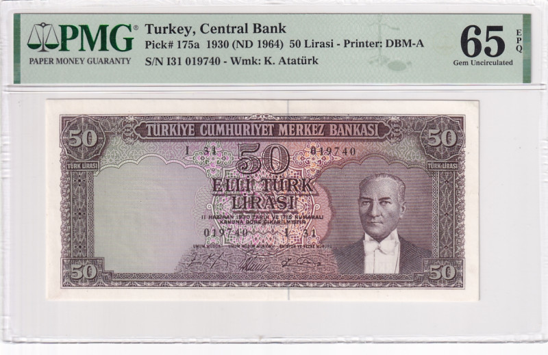 Turkey, 50 Lira, 1964, UNC, p175, 5.Emission

PMG 65 EPQ

Estimate: USD 300-...