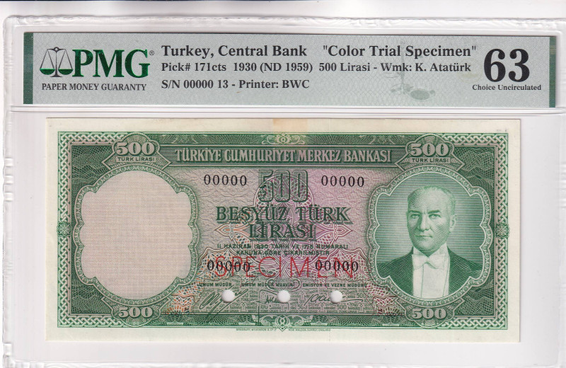 Turkey, 500 Lira, 1953, UNC, p171cts, 5.Emission

PMG 63, Color Trial SPECIMEN...