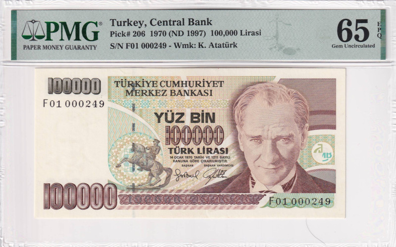 Turkey, 100.000 Lira, 1996, UNC, p206, 7.Emission

PMG 65 EPQ, "F01" prefix, L...