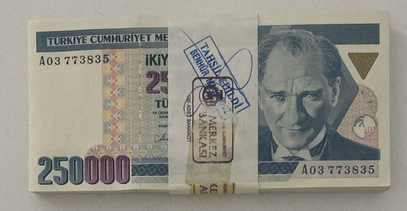 Turkey, 250.000 Lira, 1992, UNC, p207, 7.Emission

BUNDLE, (Total 100 consecut...