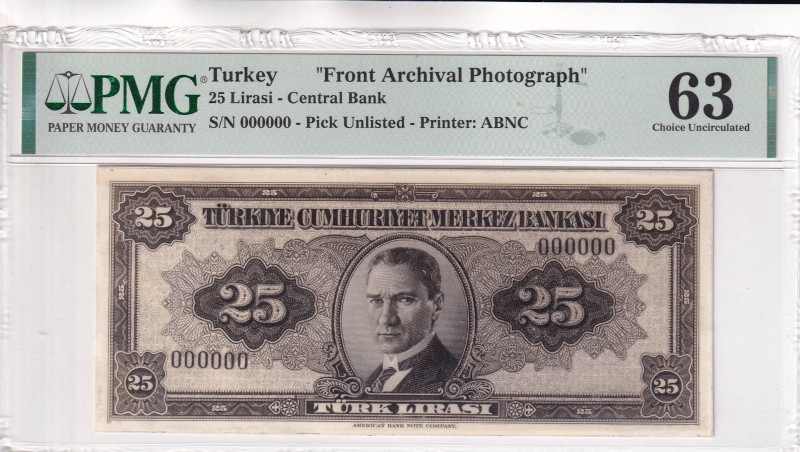 Turkey, 25 Lira, UNC, 

PMG 63, Front Archival Photograph

Estimate: USD 2.0...