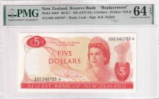 New Zealand, 5 Dollars, 1977/1981, UNC, p165d, REPLACEMENT