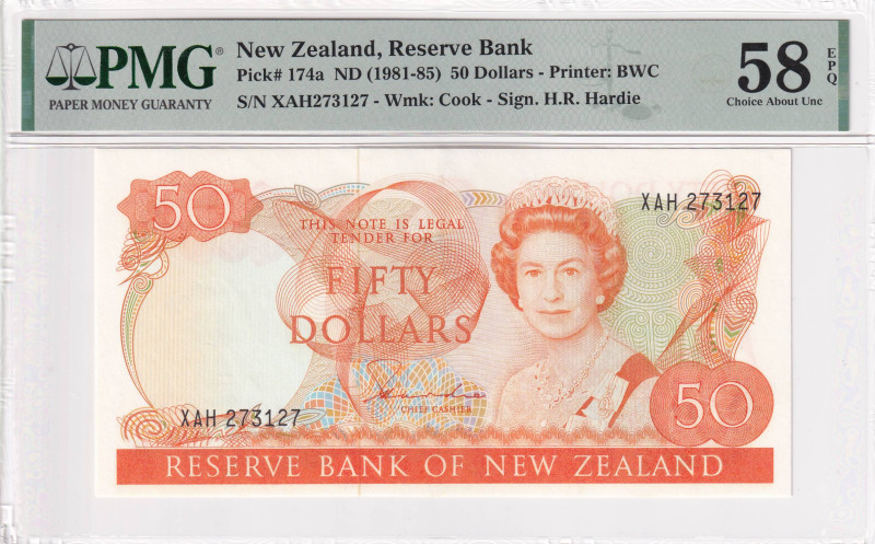 New Zealand, 50 Dollars, 1981/1985, AUNC, p174a

PMG 58 EPQ, Queen Elizabeth I...