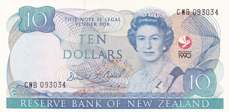 New Zealand, 10 Dollars, 1990, UNC, p176

Commemorative banknote, Queen Elizab...