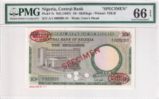 Nigeria, 10 Shillings, 1967, UNC, p7s, SPECIMEN