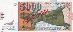 North Macedonia, 5.000 Denari, 1996, UNC, p19as, SPECIMEN