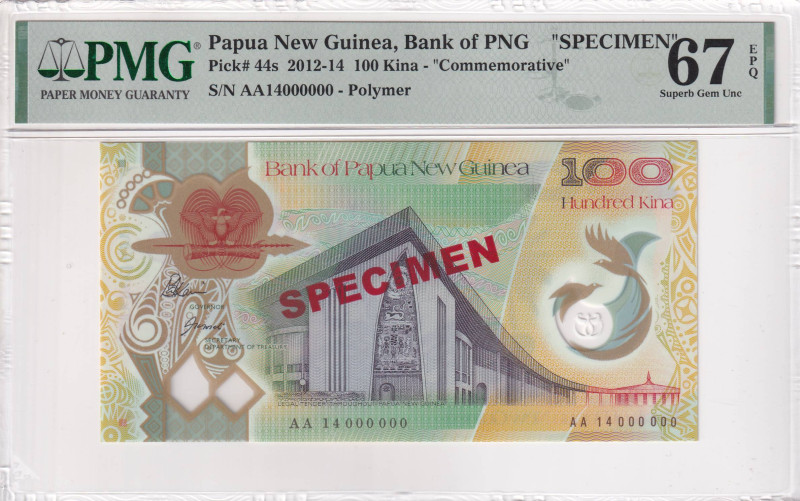 Papua New Guinea, 100 Kina, 2012/2014, UNC, p44s, SPECIMEN

PMG 67 EPQ, High c...