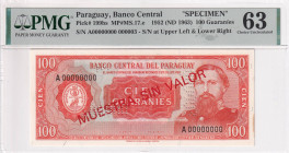 Paraguay, 100 Guaranies, 1963, UNC, p199bs, SPECIMEN