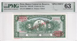 Peru, 5 Soles de Oro, 1962/1968, UNC, p83s, SPECIMEN