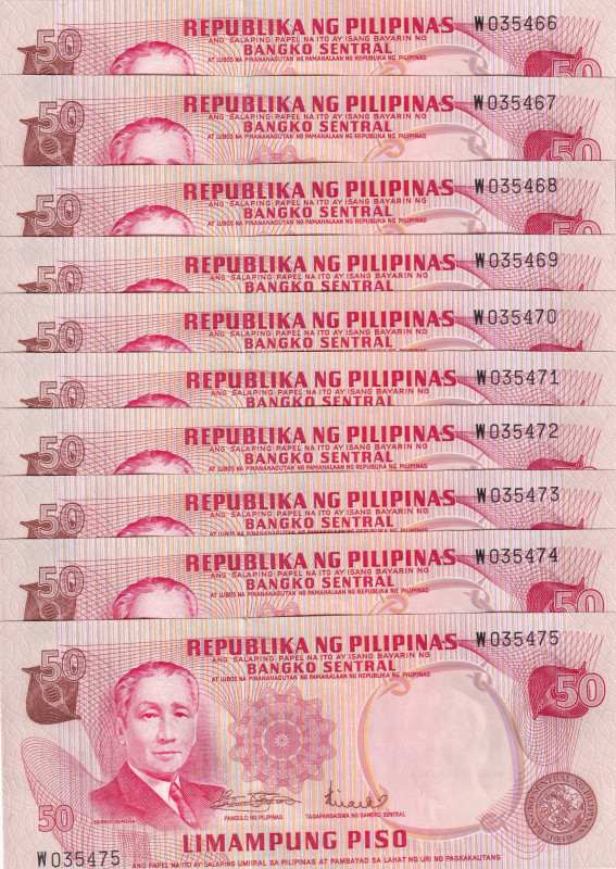 Philippines, 50 Pesos, 1978, UNC, p163a, (Total 10 consecutive banknotes)

Bun...