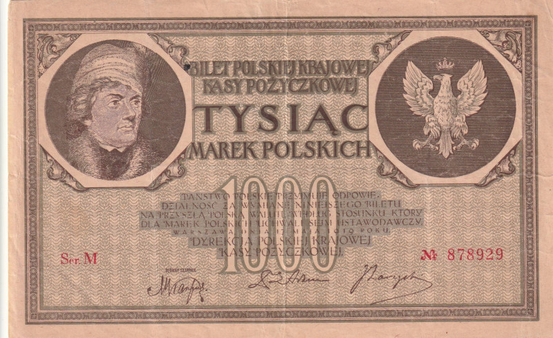 Poland, 1.000 Marek, 1919, VF, p22b

Estimate: USD 20-40