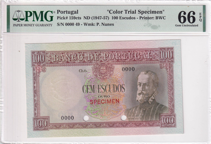 Portugal, 100 Escudos, 1947/1957, UNC, p159cts, SPECIMEN

PMG 66 EPQ, Color tr...