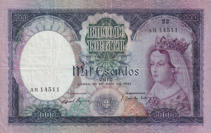 Portugal, 1.000 Escudos, 1961, VF, p166

Stained

Estimate: USD 150-300