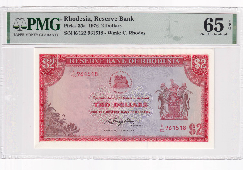 Rhodesia, 2 Dollars, 1976, UNC, p35a

PMG 65 EPQ

Estimate: USD 100-200