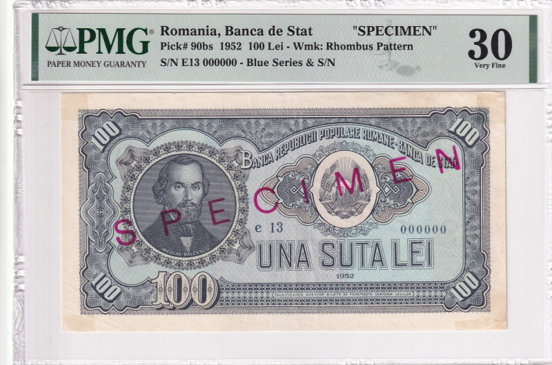 Romania, 100 Lei, 1952, VF, p90bs, SPECIMEN

PMG 30

Estimate: USD 300-600