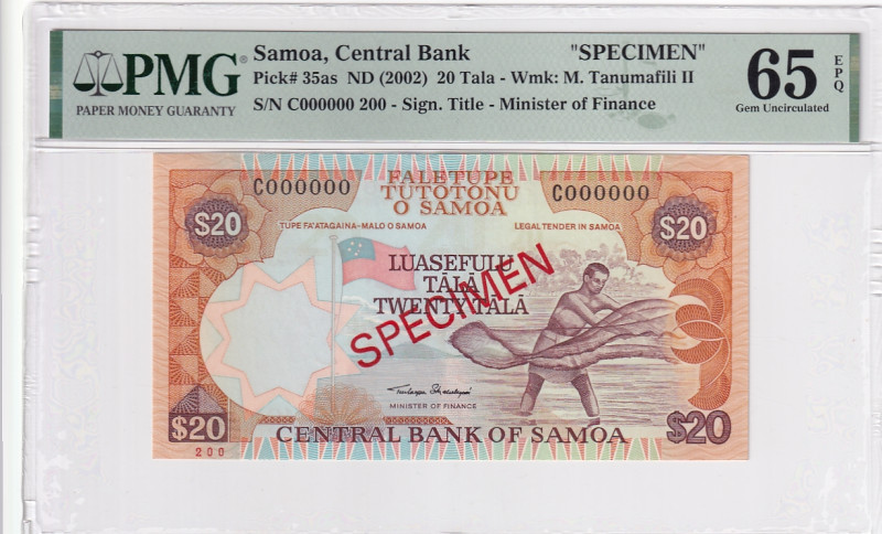 Samoa, 20 Tala, 2002, UNC, p35as, SPECIMEN

PMG 65 EPQ

Estimate: USD 40-80