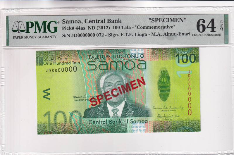 Samoa, 100 Tala, 2012, UNC, p44as, SPECIMEN

PMG 64 EPQ, Commemorative banknot...