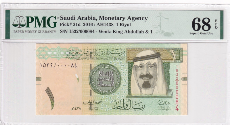 Saudi Arabia, 1 Riyal, 2016, UNC, p31d

PMG 68 EPQ, High Condition 

Estimat...