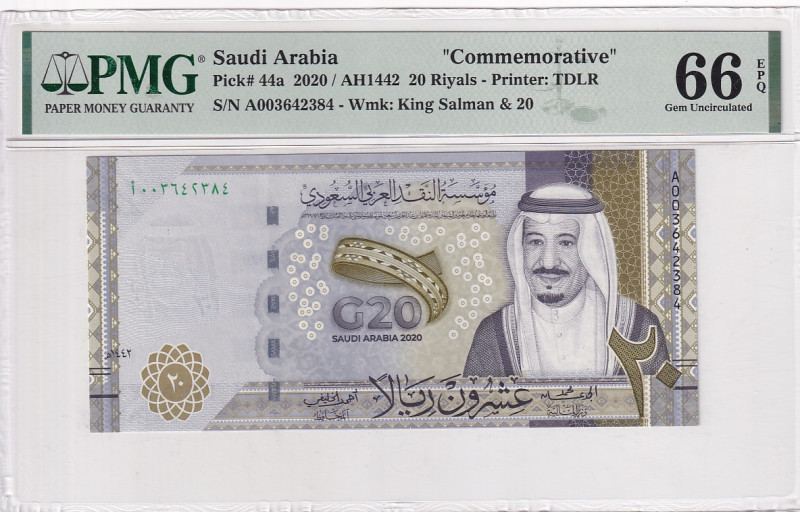 Saudi Arabia, 20 Riyals, 2020, UNC, p44a

PMG 66 EPQ, Commemorative banknote
...