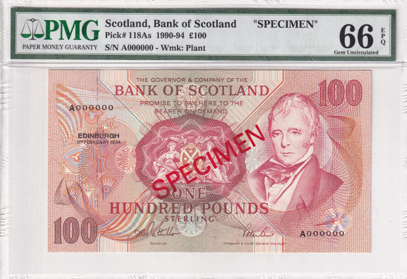 Scotland, 100 Pounds, 1990/1994, UNC, p118As, SPECIMEN

PMG 66 EPQ

Estimate...