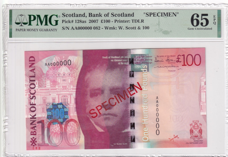 Scotland, 100 Pounds, 2007, UNC, p128as, SPECIMEN

PMG 65 EPQ

Estimate: USD...