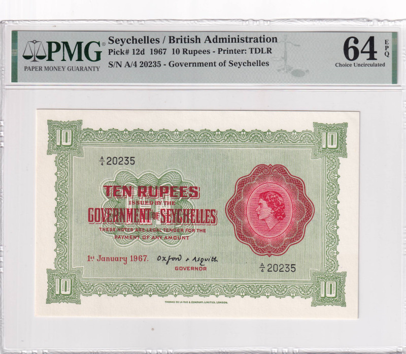 Seychelles, 10 Rupees, 1967, UNC, p12d

PMG 64 EPQ

Estimate: USD 1.500-3.00...