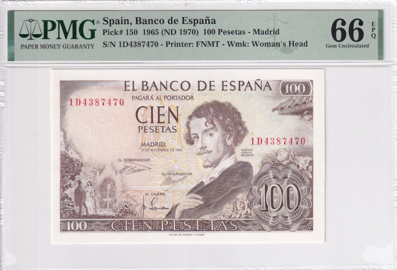 Spain, 100 Pesetas, 1970, UNC, p150

PMG 66 EPQ

Estimate: USD 30-60