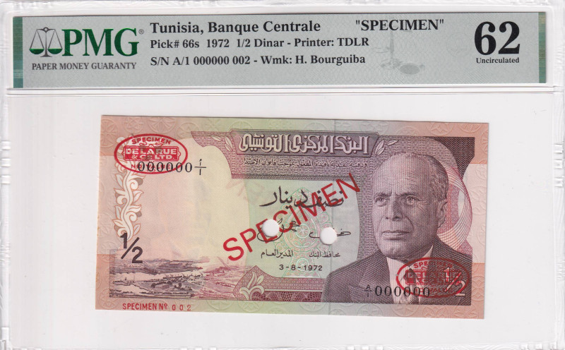 Tunisia, 1/2 Dinar, 1972, UNC, p66s, SPECIMEN

PMG 62

Estimate: USD 200-400