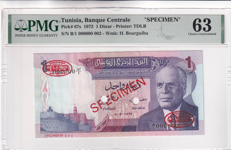 Tunisia, 1 Dinar, 1972, UNC, p67s, SPECIMEN

PMG 63

Estimate: USD 200-400