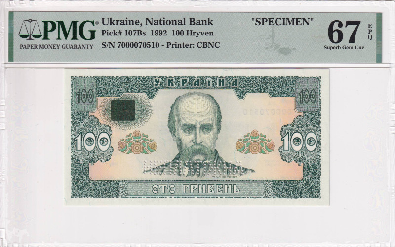 Ukraine, 100 Hriven, 1992, UNC, p107Bs, SPECIMEN

PMG 67 EPQ, High condition ...