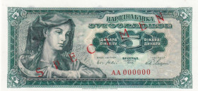 Yugoslavia, 5 Dinara, 1965, UNC, p77s, SPECIMEN