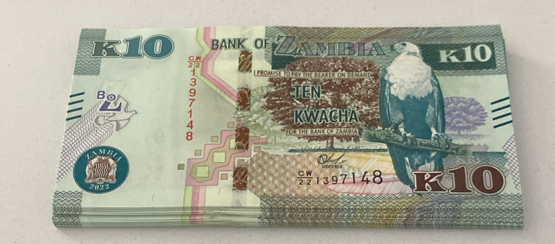 Zambia, 10 Kwacha, 2022, UNC, p58, (Total 32 banknotes)

Estimate: USD 20-40