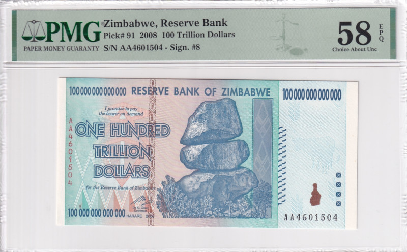 Zimbabwe, 100 Trillion Dollars, 2008, AUNC, p91

PMG 58 EPQ

Estimate: USD 7...