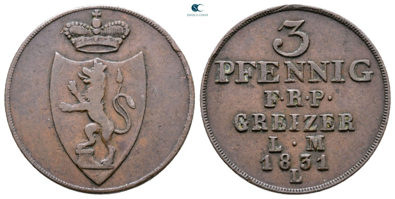 Germany. Reuss Greiz AD 1831. 
3 Pfennig CU

23 mm, 5,37 g



Very Fine